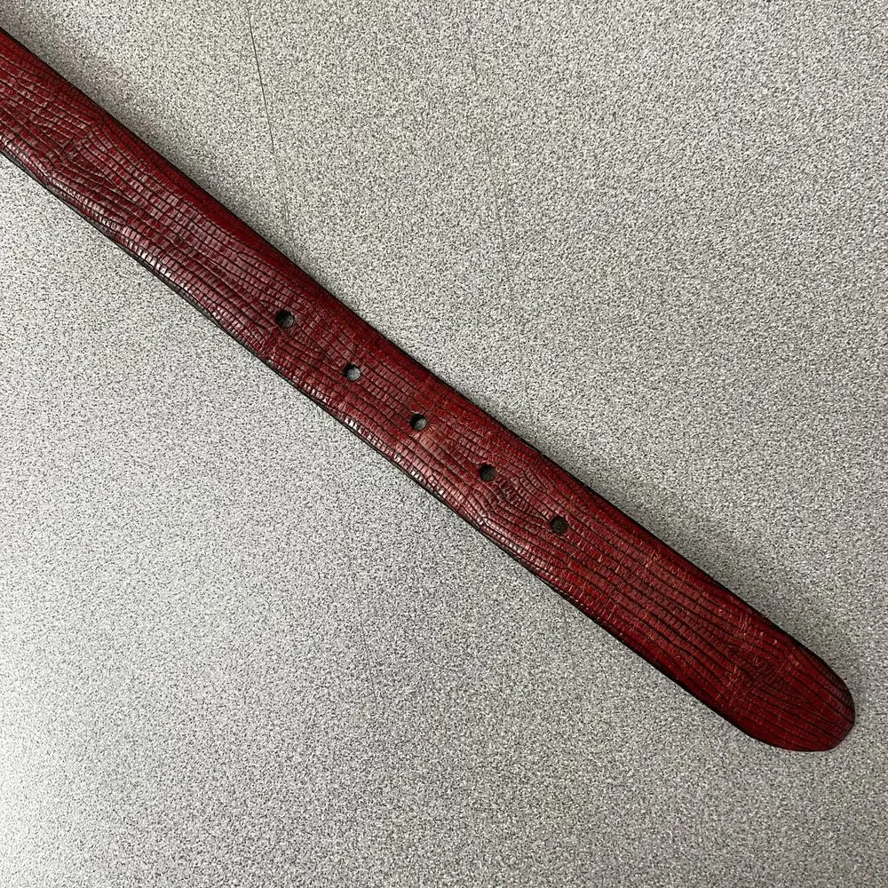 Martin Dingman Leather Belt Medium Red Silver Mens Lizard Grain Calfskin 1